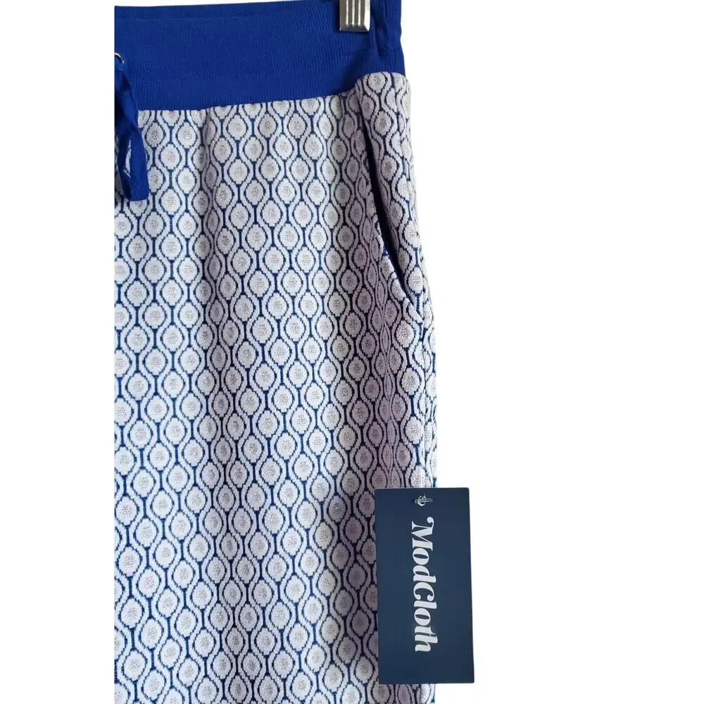 MODCLOTH Women's S Joggers Pants Be Kind Unwind Drawstring Waist Blue Silver NEW